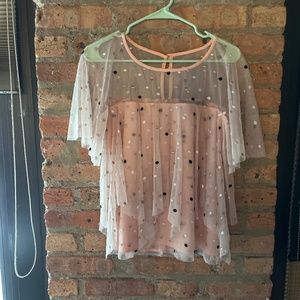 Anthropologie Pink and White Polka Dot Blouse